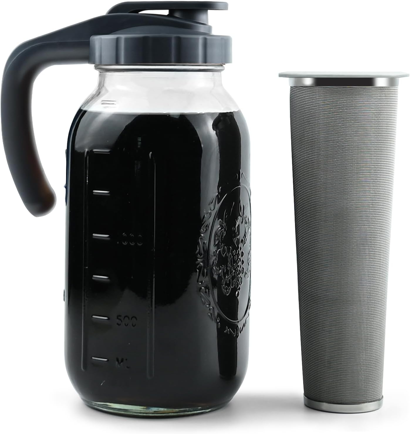 Cold Brew Coffee Maker, Glass Mason Jar Pitcher with Heavy Duty Stainless Steel...