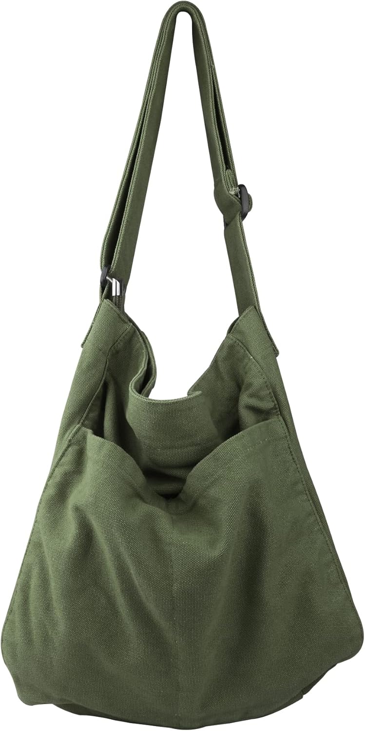 Canvas Hobo Crossbody Shoulder Tote Bag for Women and Men W/Multi-pocket Casual...