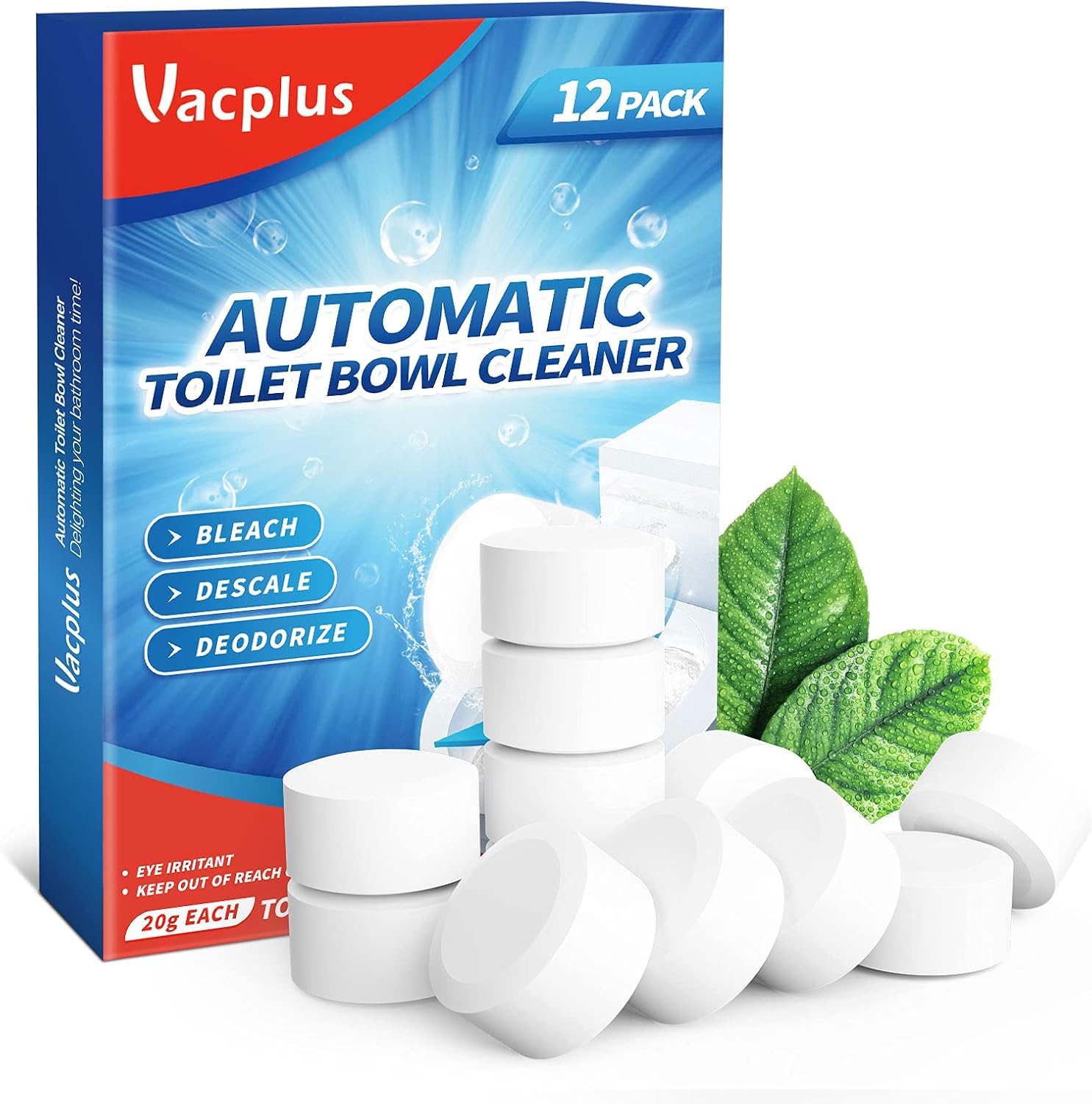 Vacplus Toilet Bowl Cleaner Tablets 12 PACK, Automatic Toilet Bowl Cleaners with...