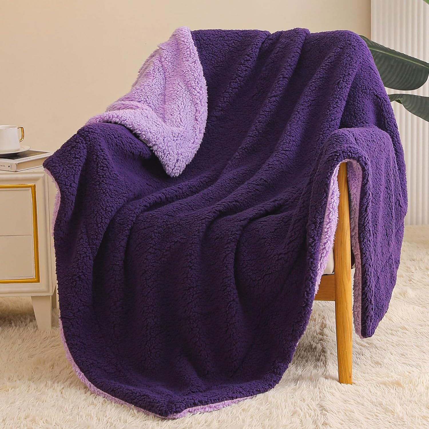 Exclusivo Mezcla Reversible Sherpa Fleece Throw Blanket for Couch, Soft Plush Bl...