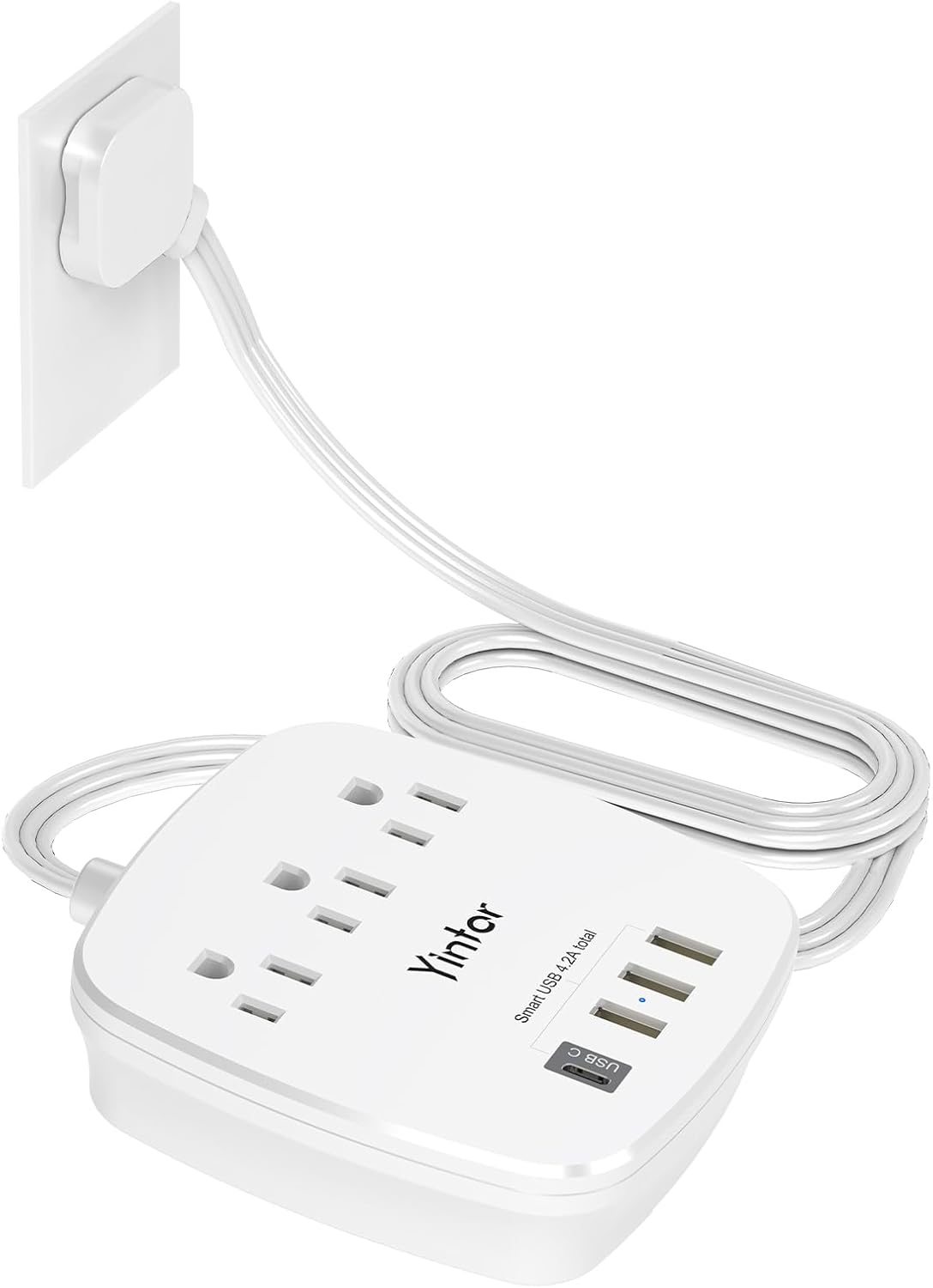 6 Ft Flat Extension Cord, Ultra Thin Flat Plug Power Strip - Yintar 3 Outlet Ext...