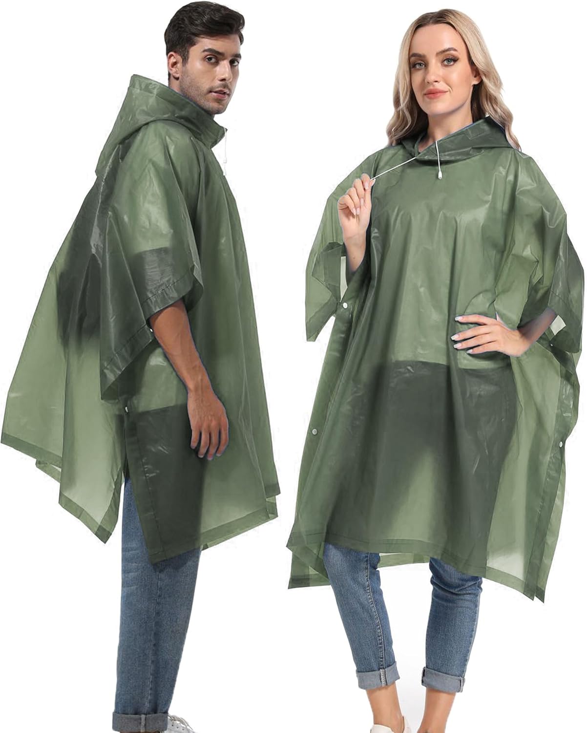 Reusable Rain Ponchos with Drawstring Hood for Adults, Waterproof Thicken Rain C...