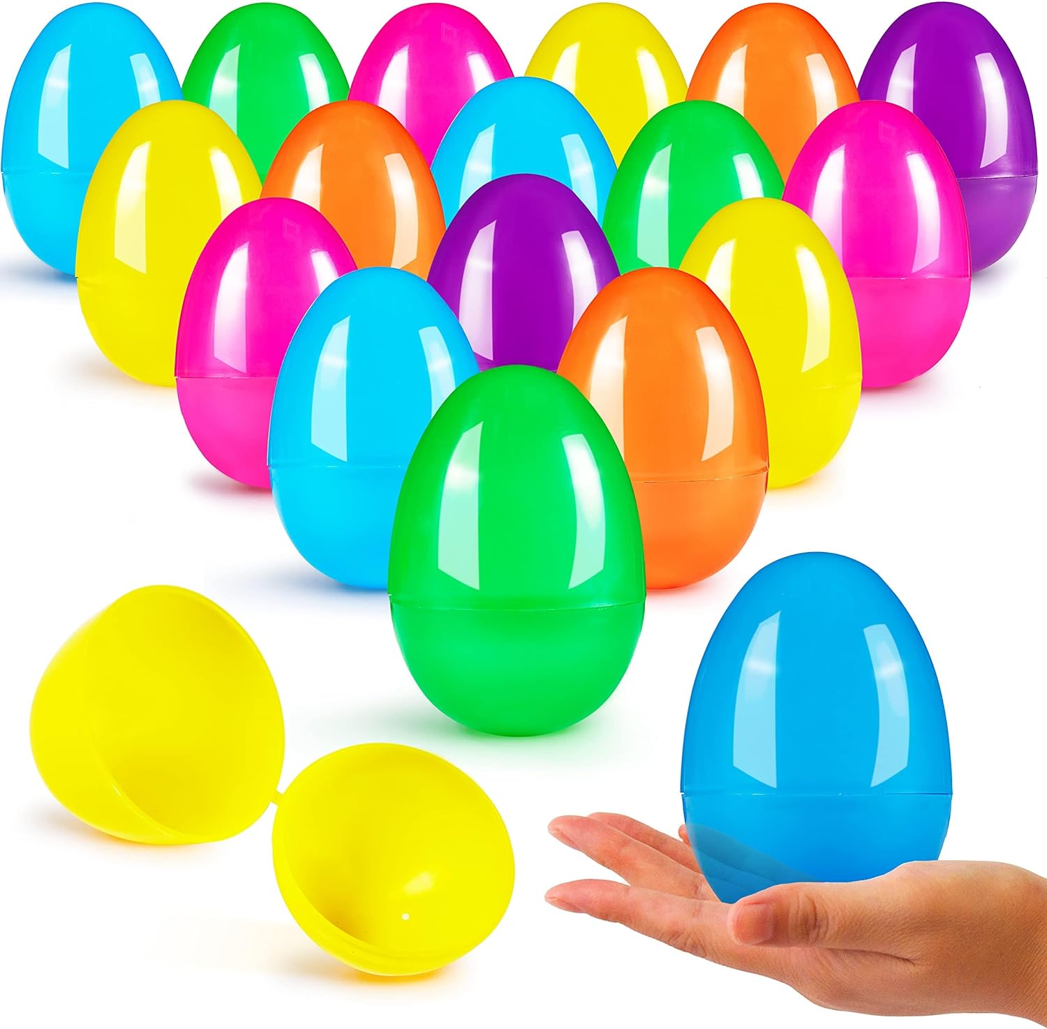 JOYIN 3.15" Easter Eggs, Large Fillable Plastic Eggs Empty Colorful Bright Eggsh...