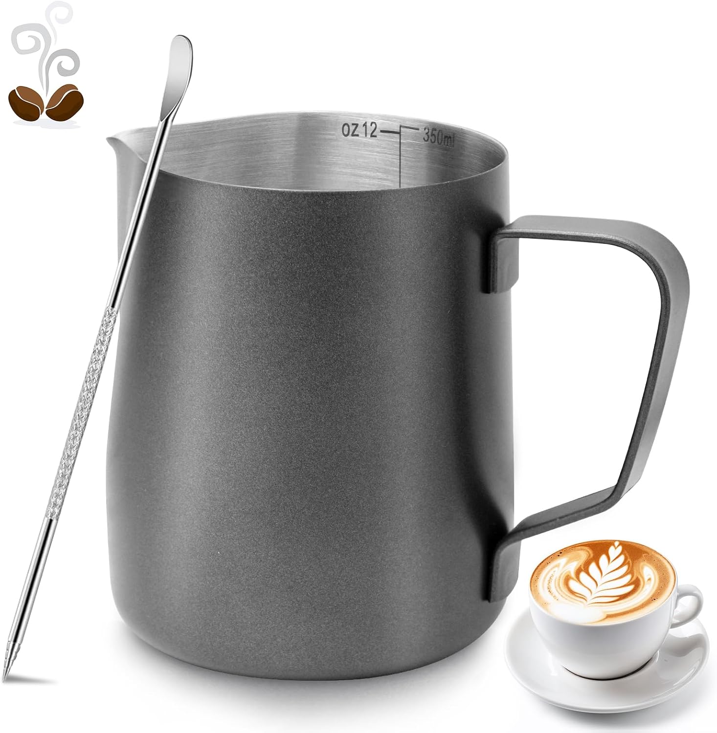 Milk Frothing Pitcher, 350ml /12oz Milk Jug for Coffee Machine, Milk Jug with Me...