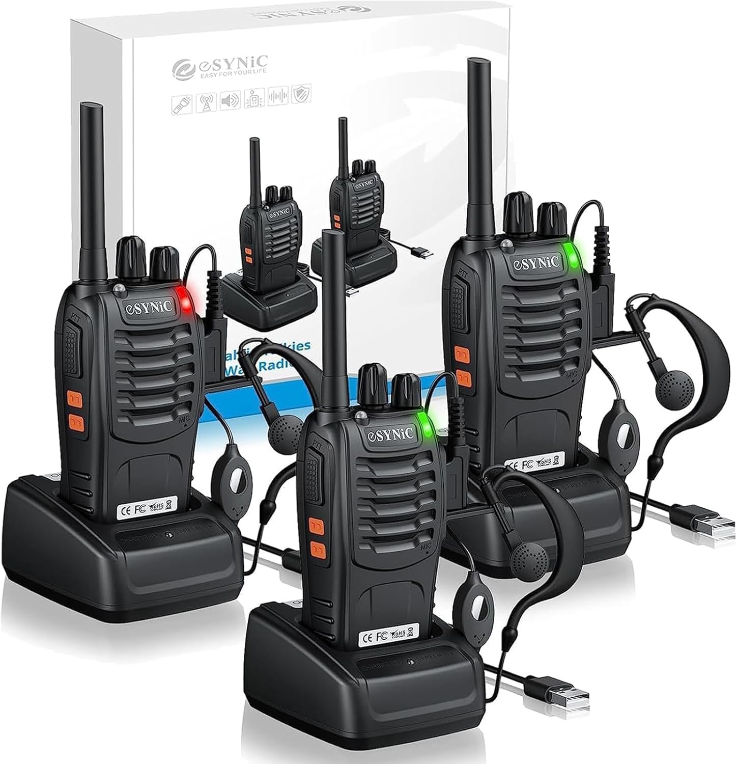 eSynic 3Pack Professional Walkie Talkies for Adults Rechargeable Walkie Talkies...