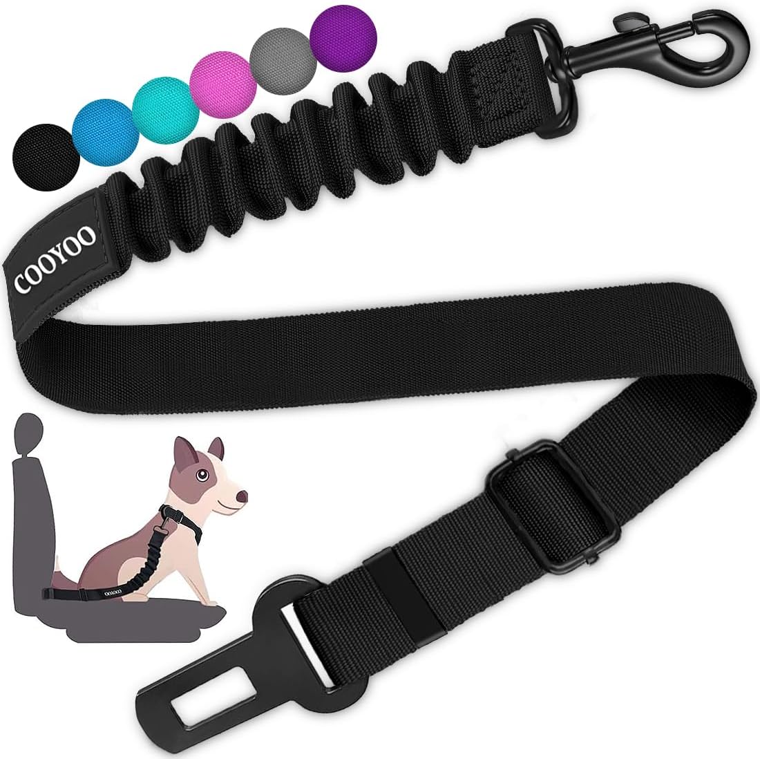 COOYOO Dog Seat Belt,3 Piece Set Retractable Dog Car Harness Adjustable Dog Seat...