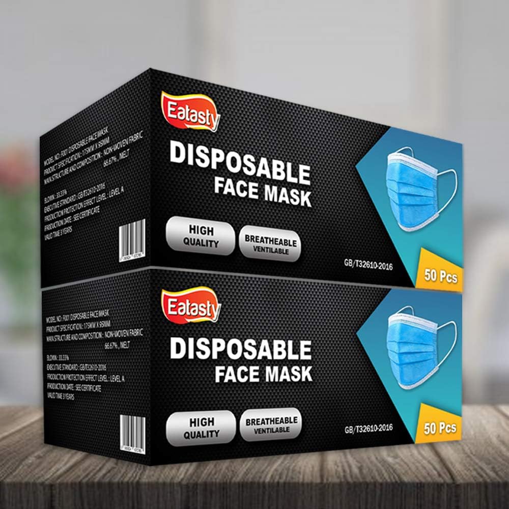 Disposable Blue Face_mask | Breathable Triple Layer Mouth Cover with Elastic Ear...