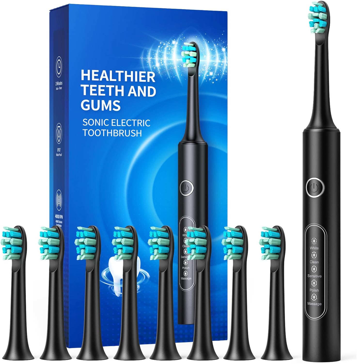 Electric Toothbrushes with 8 Replacement Brush Heads and 5 Brushing Modes,40,000...