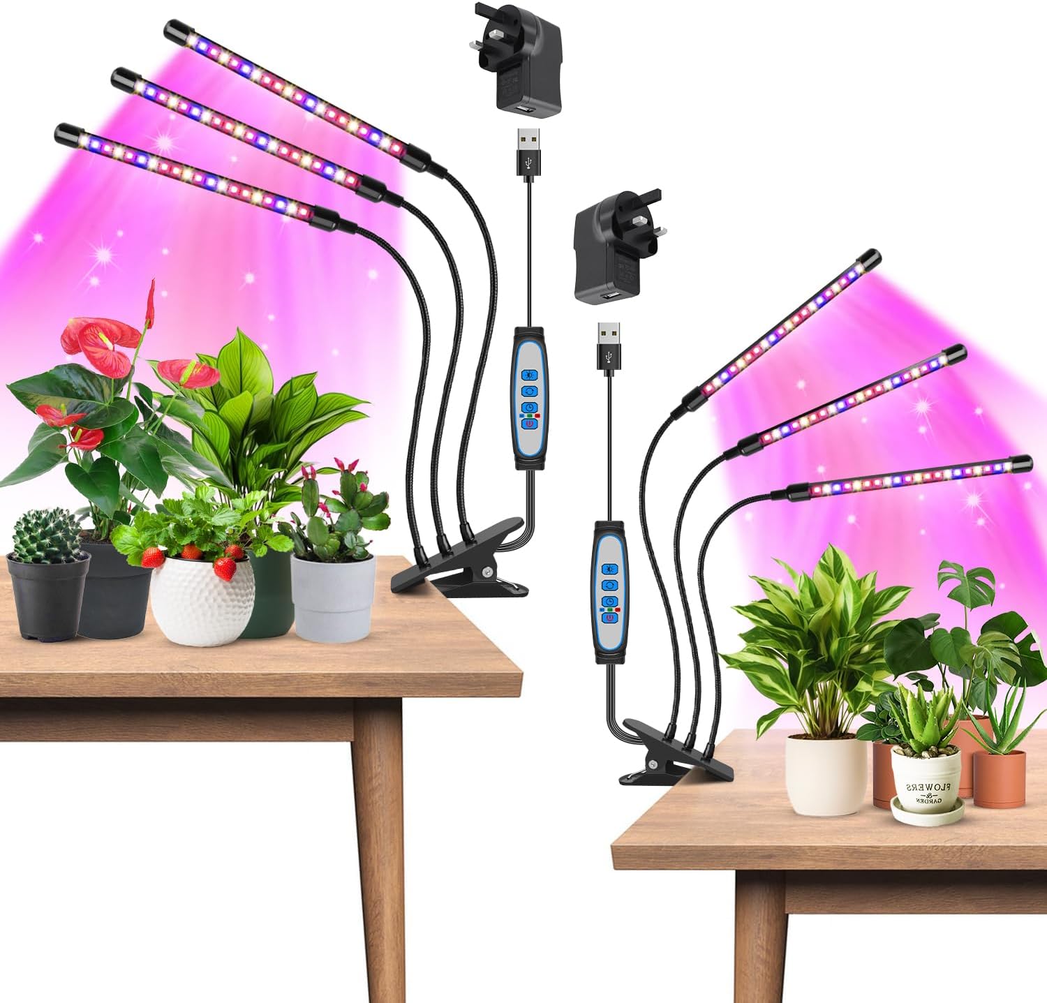 Garpsen Led Grow Light, 2PCS 3 Heads Full Spectrum Clip Plant Light for Indoor P...