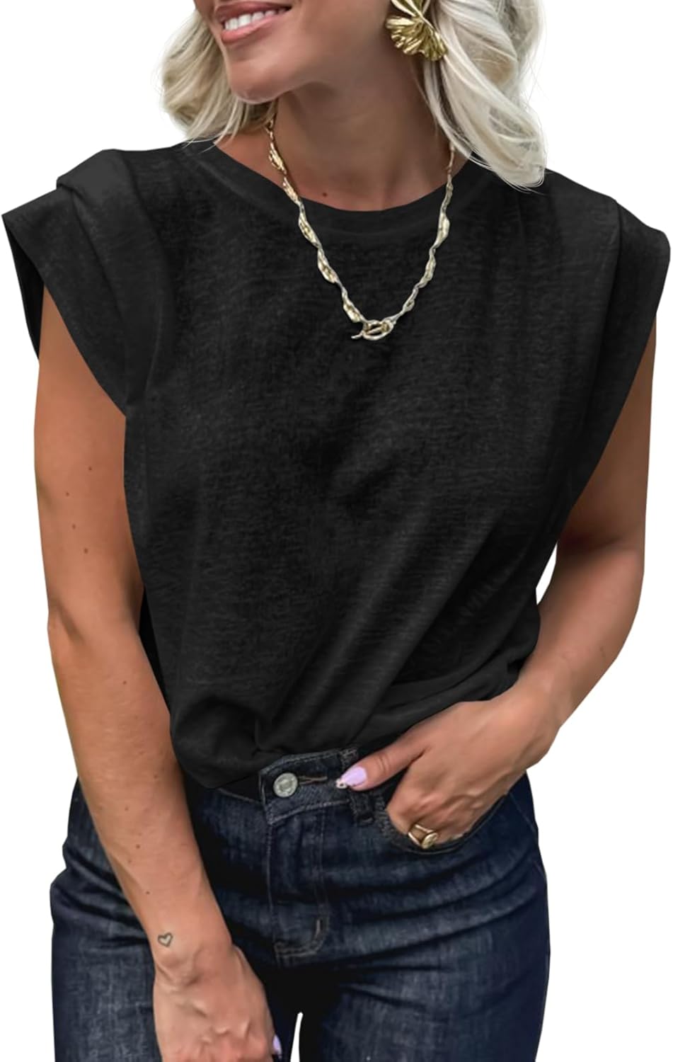 Cicy Bell Womens Cap Sleeve Tank Tops Boat Neck Loose Fit Tshirts Summer Casual...