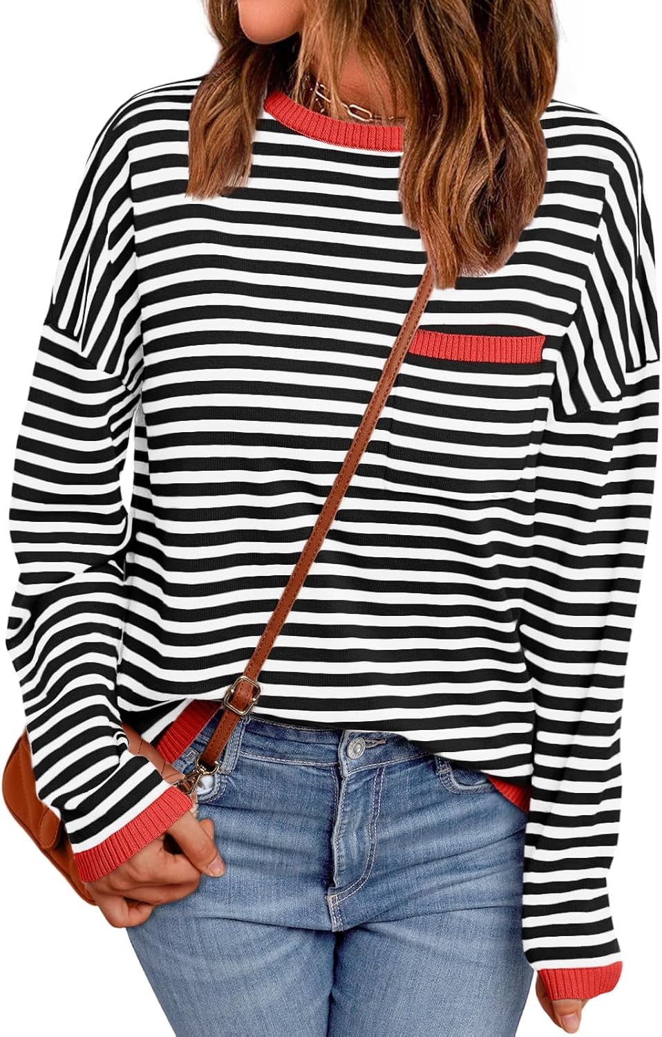 LILLUSORY Womens Oversized Striped Soft Knit Pullover Sweater Shirts with Chest...