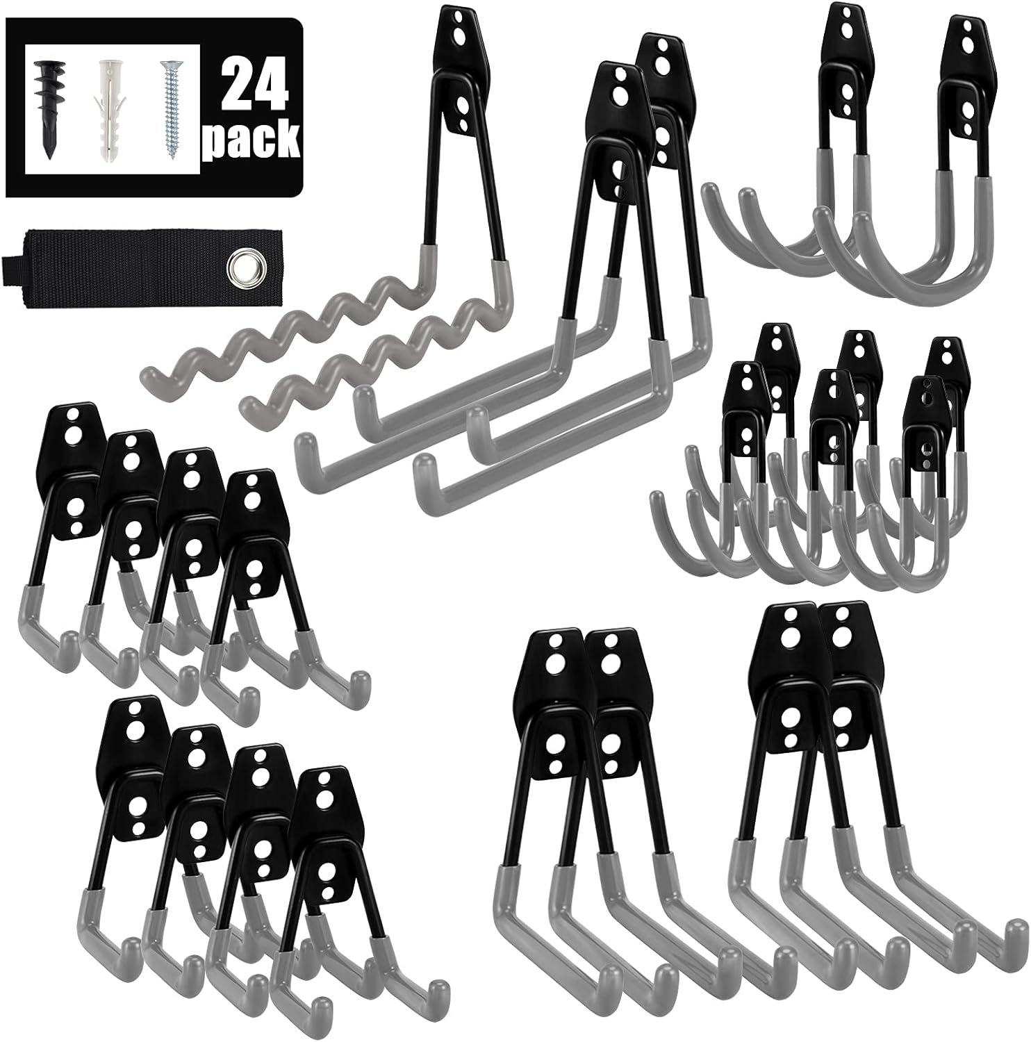 AOBEN Garage Hooks,24PCS Heavy Duty Garage Hanger Organizer Anti-Slip Double Wal...
