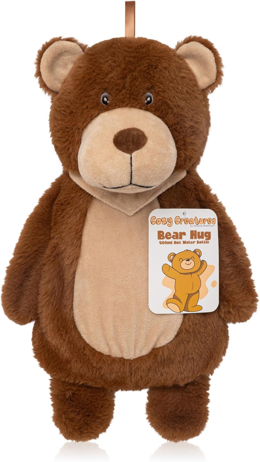 Kids Animal Hot Water Bottle (Bear) Cozy, Safe & Fun Bedtime Companion