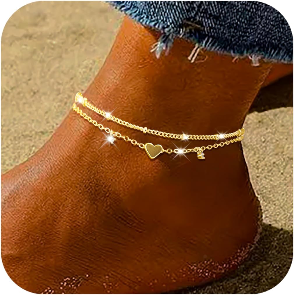 Sterling Silver Anklet Bracelets for Women Waterproof, 925 Sliver Plated CZ & He...