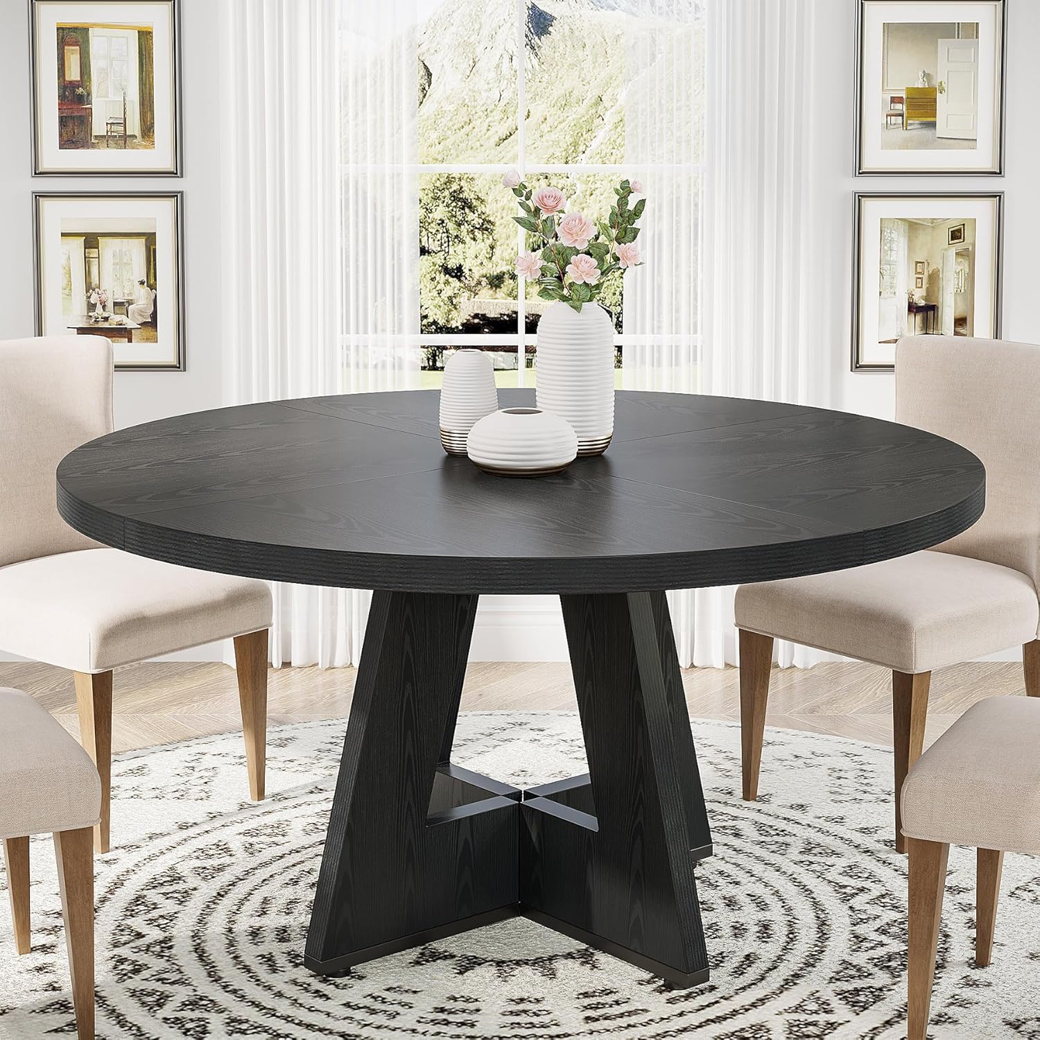 Tribesigns Round Dining Table Wood Kitchen Table for Dining Room Living Room, 47...