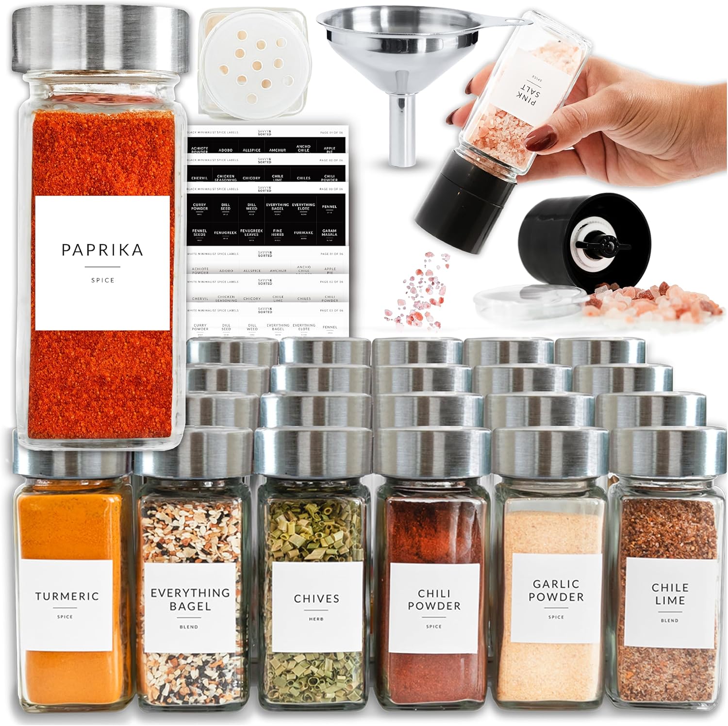 Glass Spice Jars with Label, 24PK Herb Spice Jar Set 4oz Seasoning Containers wi...
