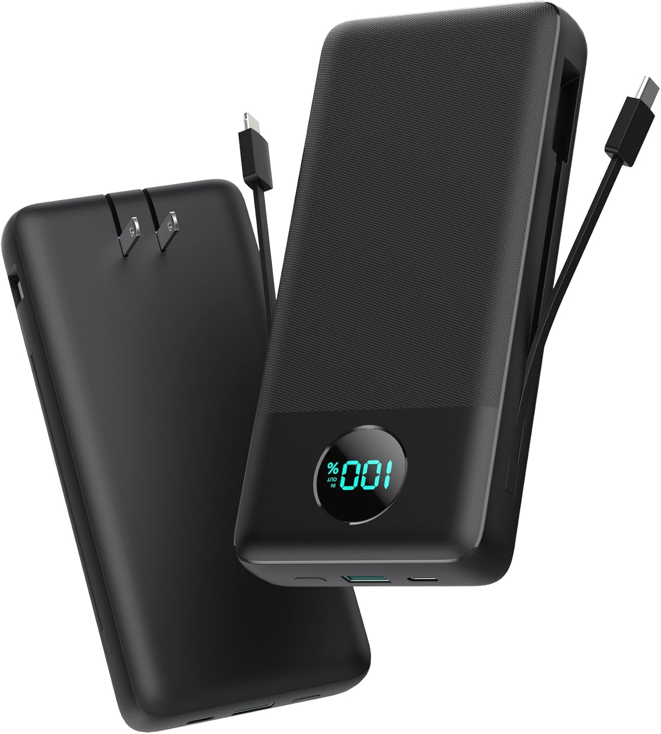 Portable Charger 33800mAh USB C Power Bank with Built-in Cables & AC Wall Plug,2...