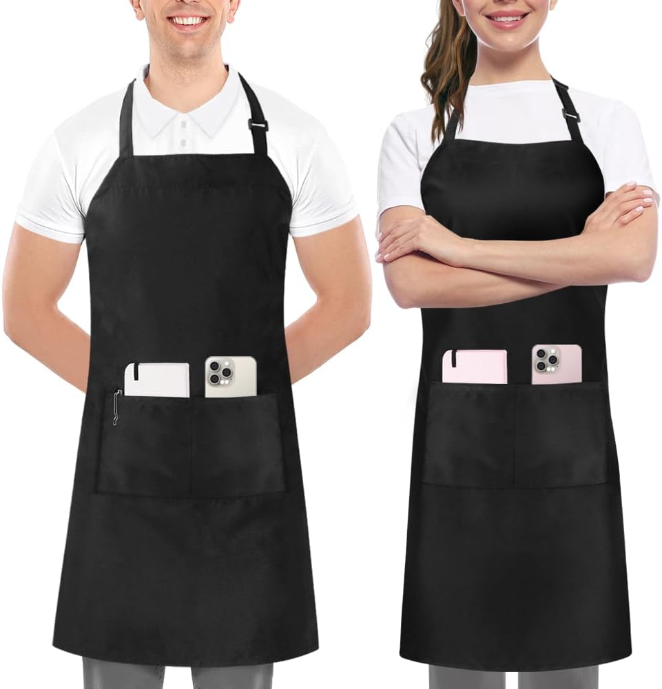 Utopia Kitchen 2 Pack Bib Apron, Adjustable with 2 Pockets, Water and Oil Resist...