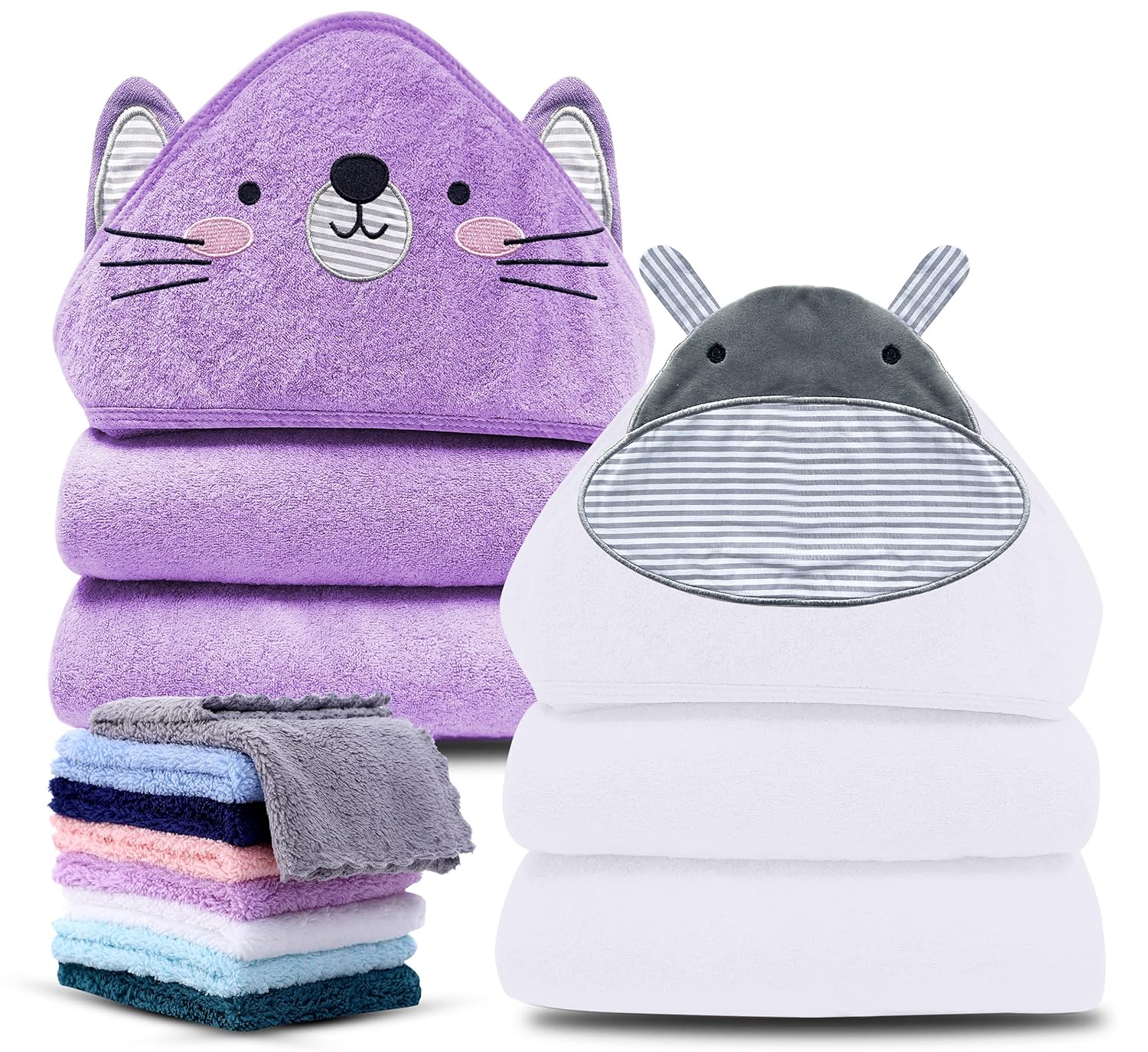 Cute Castle 2 Pack Hooded Baby Towel Rayon Made from Bamboo with 8 Washcloths -...