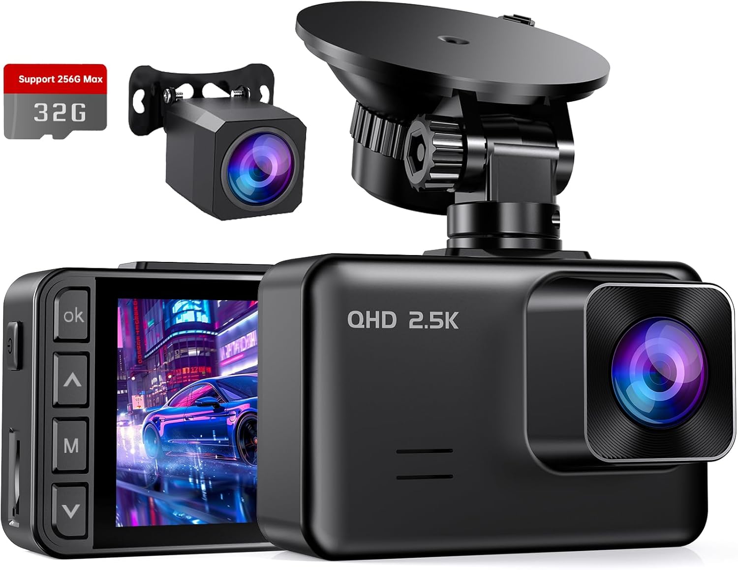 Dash Cam Front and Rear, 2.5K+1080P Dual Dash Camera for Cars, 2’’ Display Mini...