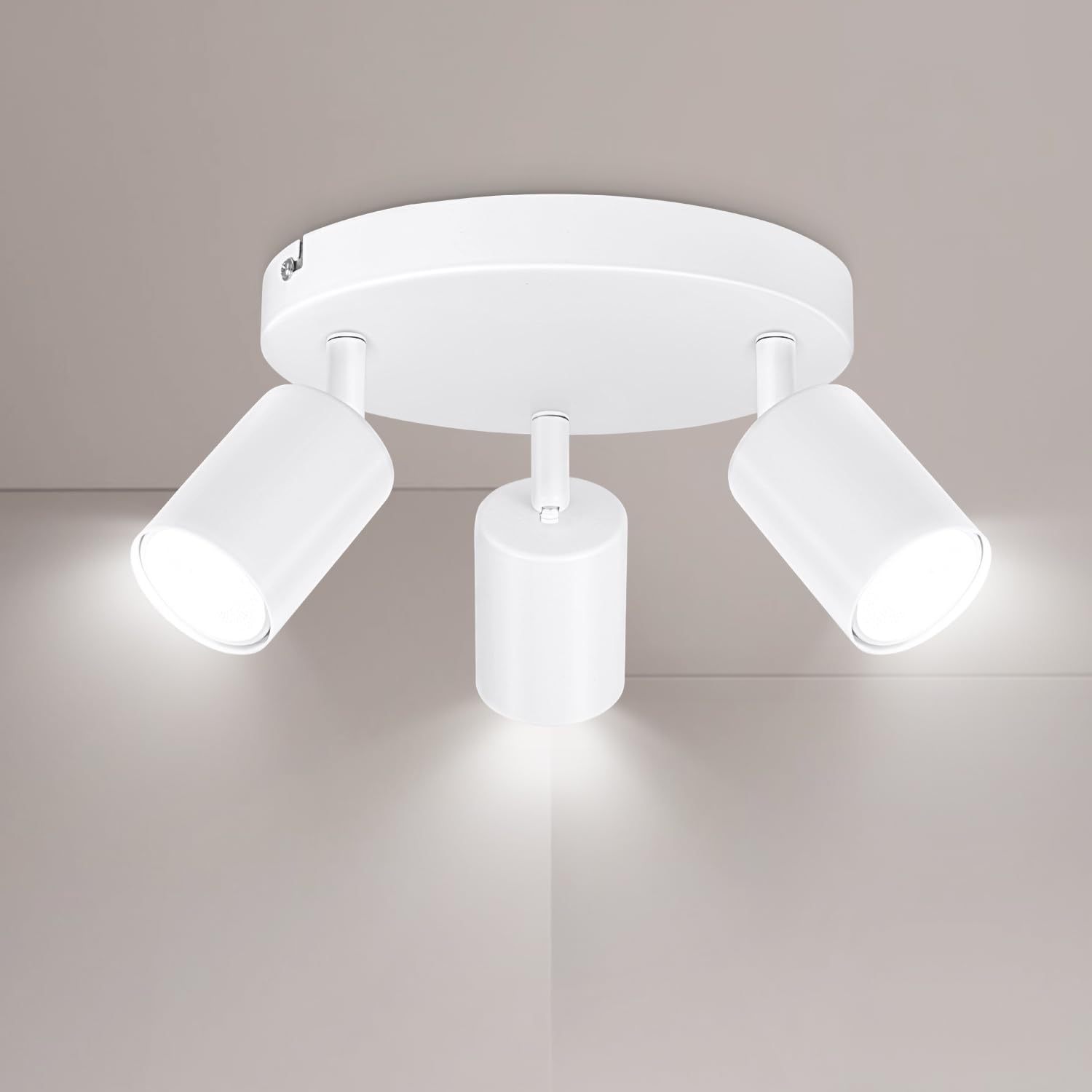 Ketom Round 3 Way Ceiling Spotlight Fitting - White GU10 LED Ceiling Light Rotat...