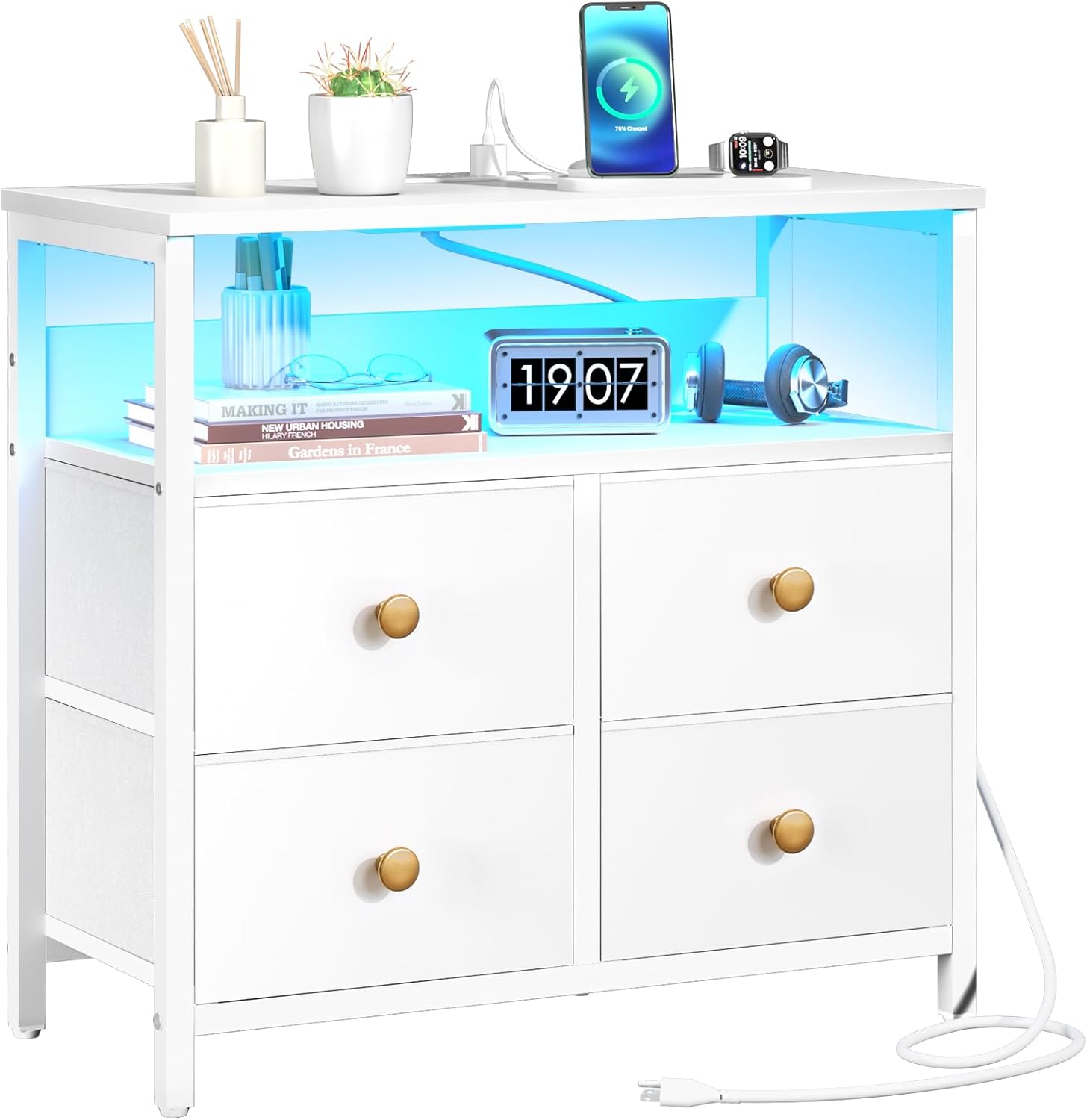 Yoobure Night Stand with Charge Station, Nightstand with 4 Drawers Bedside Table...