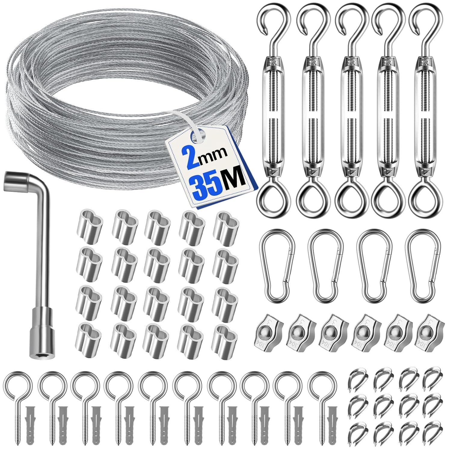 Ruesious 35M 69pcs Garden Wire for Climbing Plants - Durable Stainless Steel Cab...