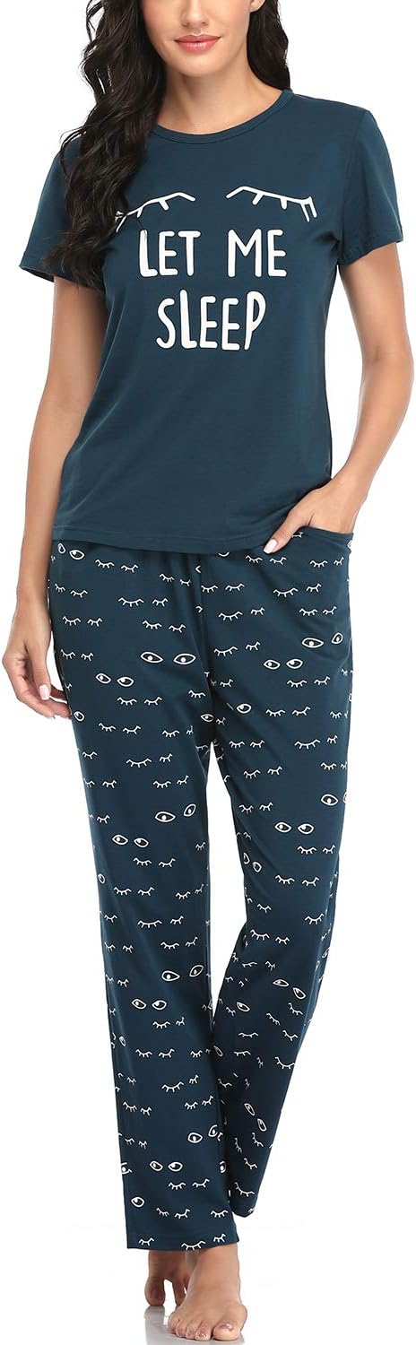 EISHOPEER Women's Pajama Set Printed Short Sleeve Top & Long Pants Sleepwear Pjs...