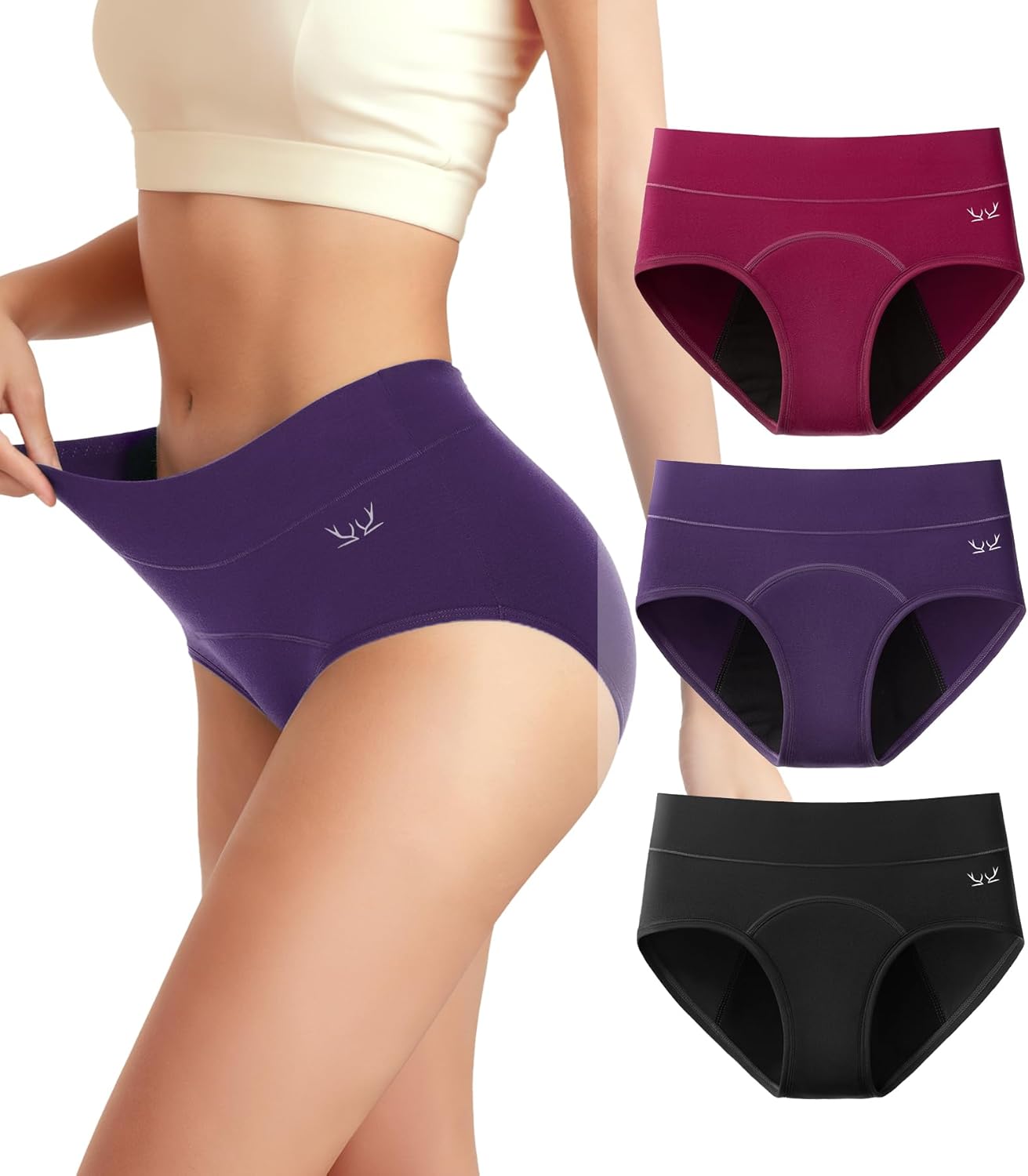 Women's Period Underwear Heavy Flow, High Absorbency Cotton Panties LeakProof Po...