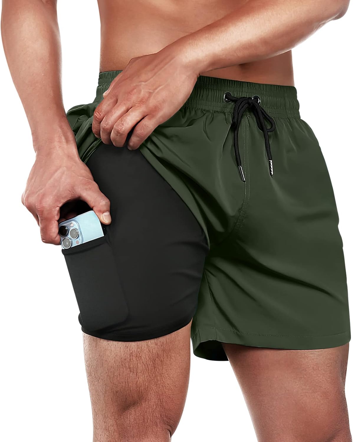 BRISIRA Mens Swim Trunks Swim Shorts Quick Dry 5 inch Inseam Beach Shorts with C...