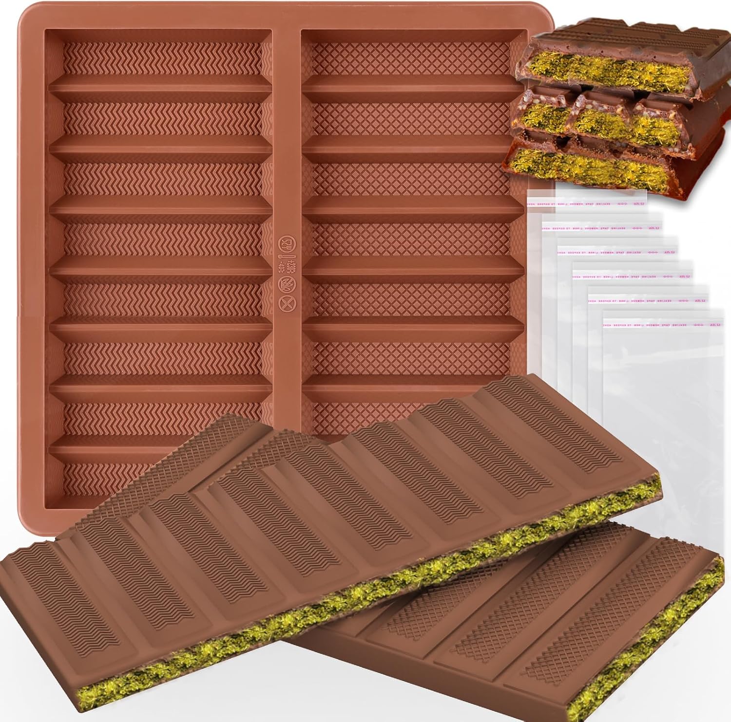 Palksky Lager Chocolate Bar Mold Deep, Dubai Chocolate Bar Pistachio Mold, Thick...