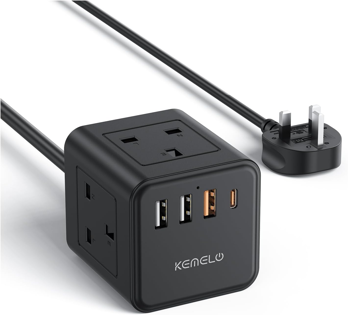 PD20W Extension Lead with 4 USB Slots, Kemelo 4 Way (13A/3250W) Multi Plug Exten...