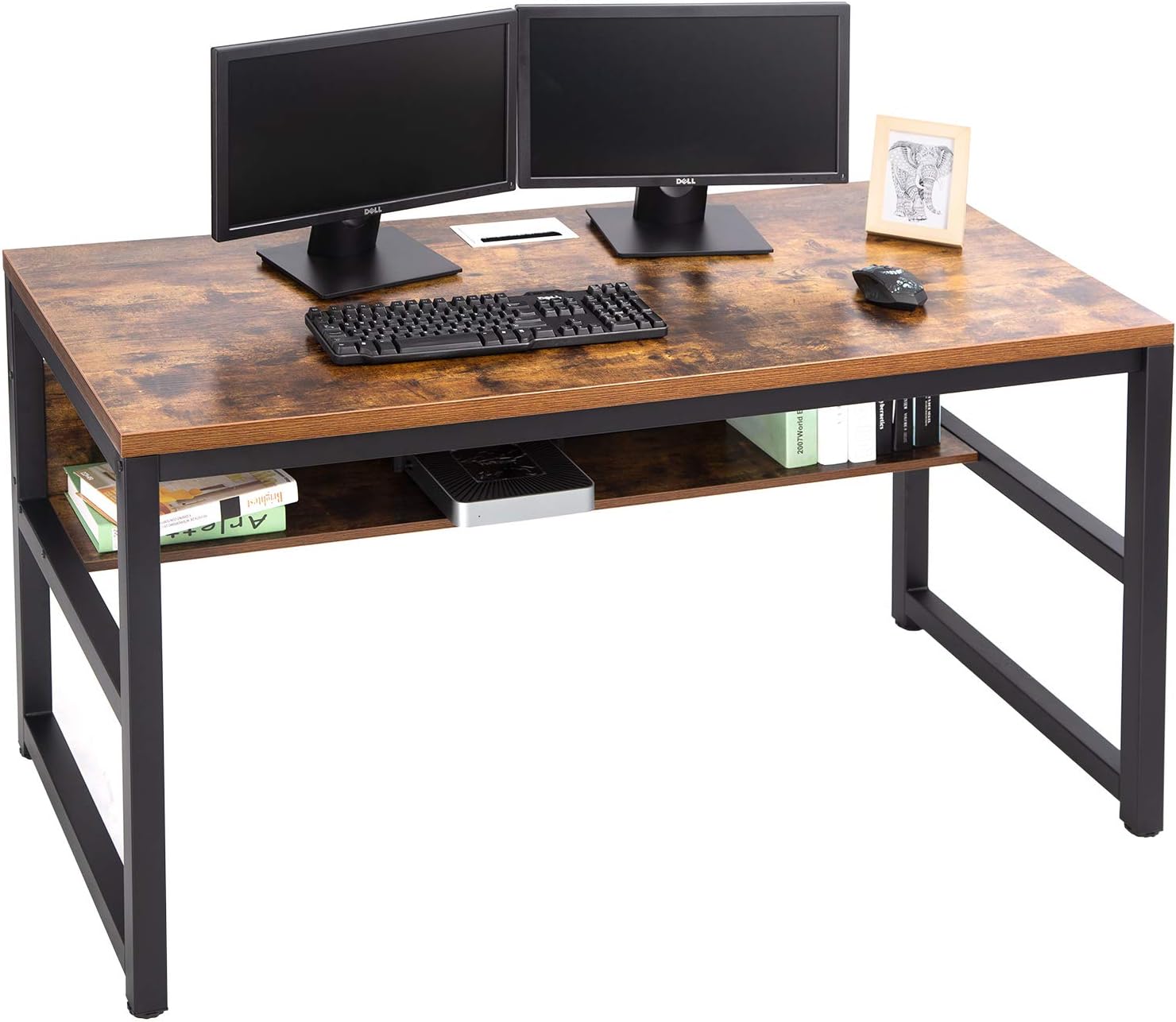 TOPSKY Computer Desk with Bookshelf/Metal Hole Cable Cover 1.18" Thick Desk (55"...
