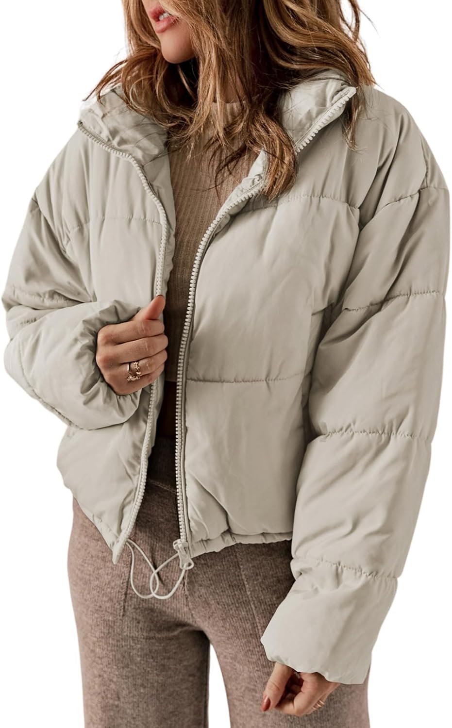 Dokotoo Womens Winter Quilted Jackets Long Sleeve Full Zip Puffer Jacket Coats w...