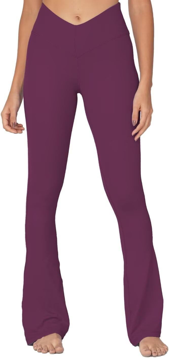 Sunzel Mini Flare Leggings for Women V Crossover Mid Rise Workout Flared Yoga Pa...
