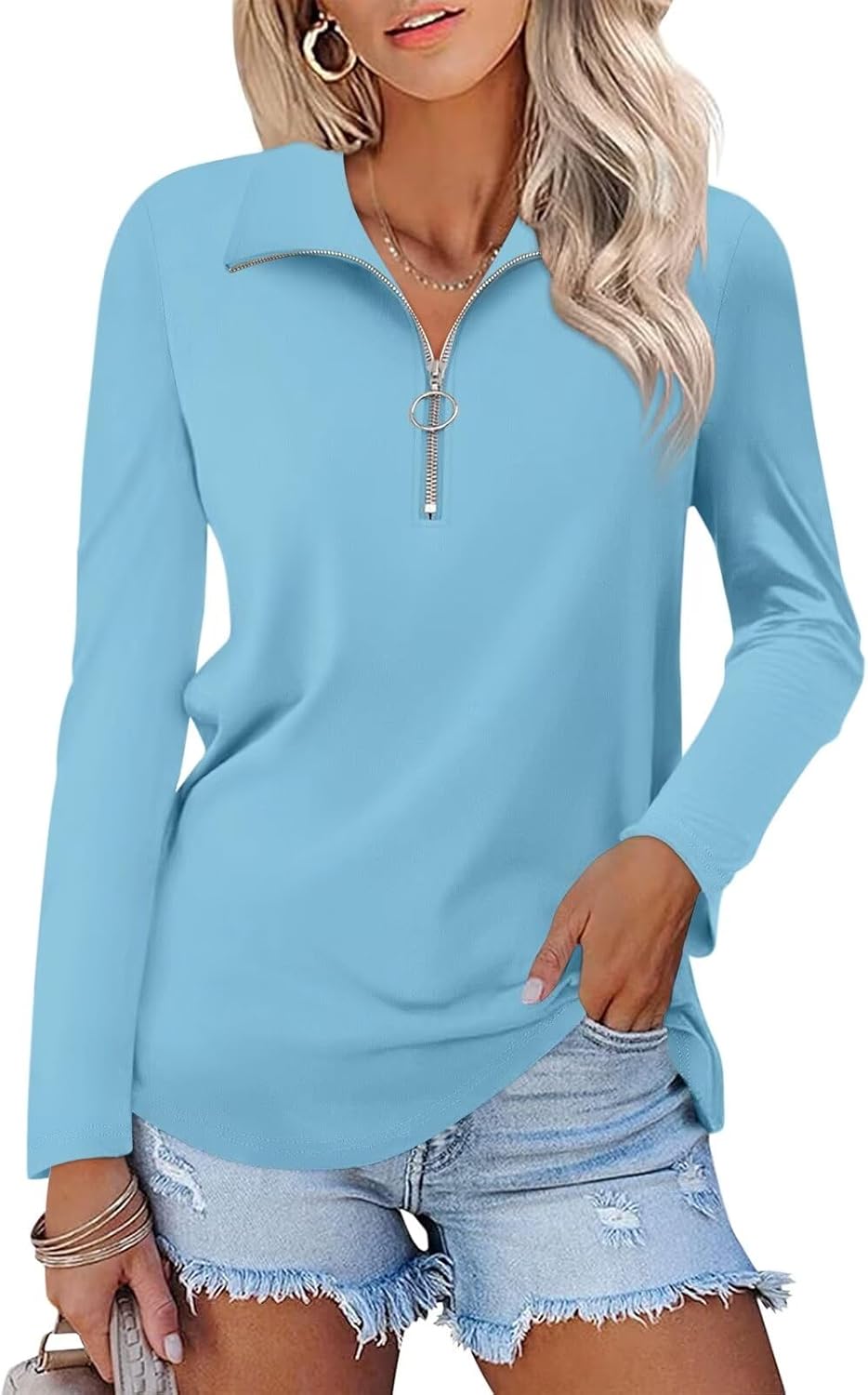 Minetom Women's Long Sleeve Tops Quarter Zip Pullover Collared Shirts Fall Cloth...