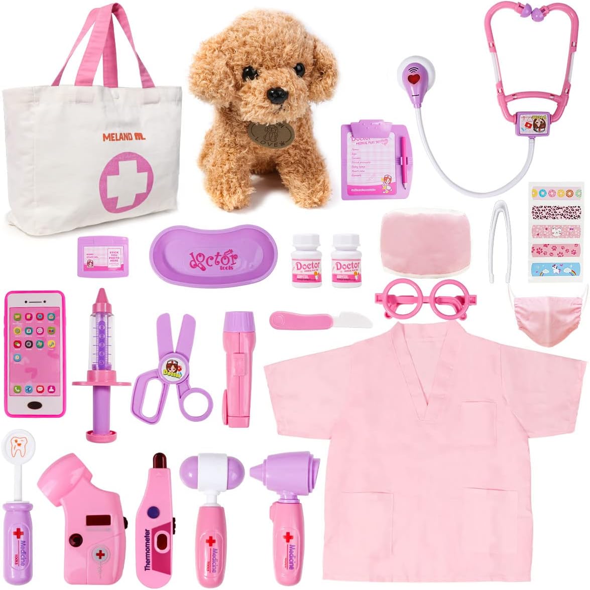 Meland Toy Doctor Kit for Girls - Pretend Play Doctor Set with Dog Toy, Carrying...