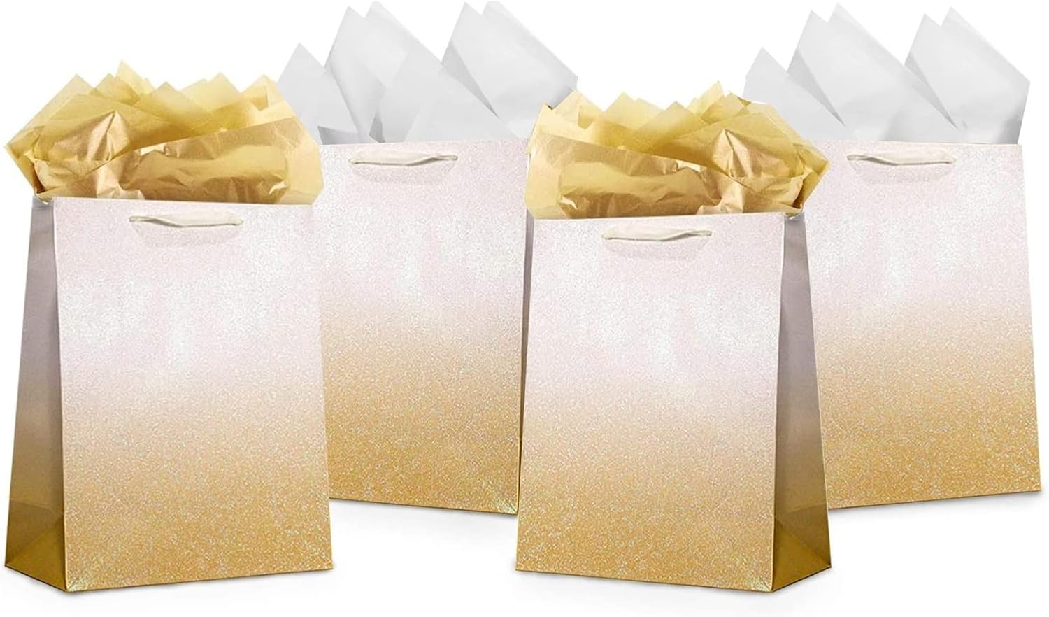 UNIQOOO 12Pcs Ombre Gold Gift Bags with 24 Tissue Paper, 9x7x4 In, Gradient Gold...