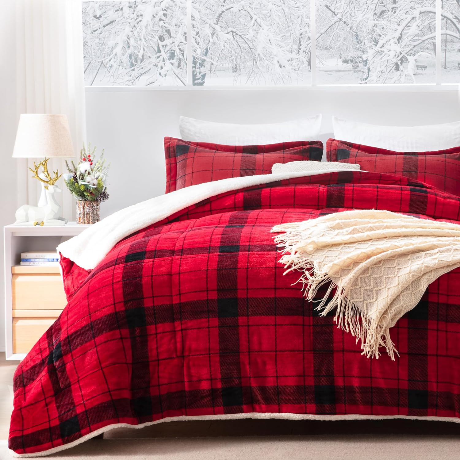 GRT Sherpa King Comforter Set - Red and Black Ultra-Soft Plush Micromink Comfort...