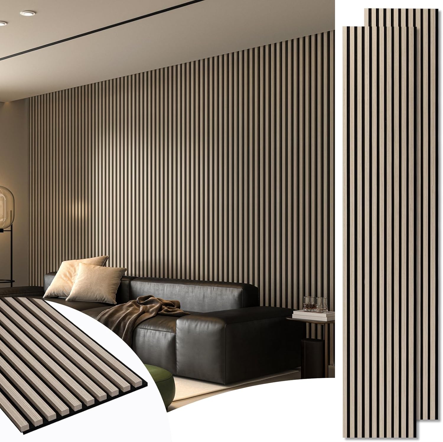 Art3d 2-Pack 108" x 12" Acoustic Wood Panels for Wall, Soundproof Wood Slat Pane...
