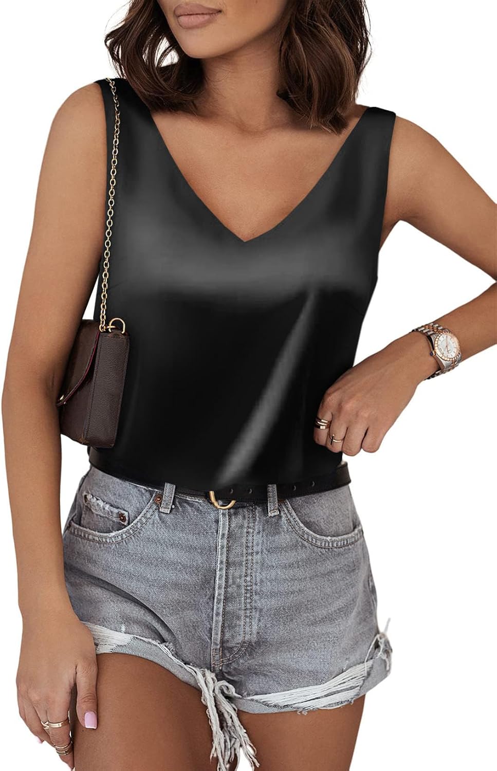 BLENCOT Tank Tops for Women V Neck Silk Summer Satin Sleeveless Blouses Basic Ca...