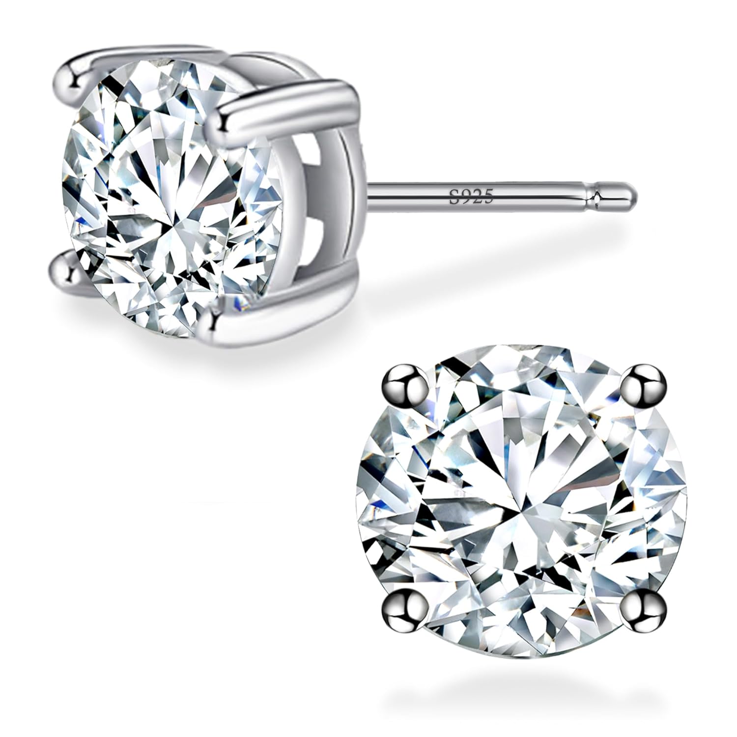 Sereney Hypoallergenic 925 Sterling Silver Stud Earrings for Women, Round Cubic...