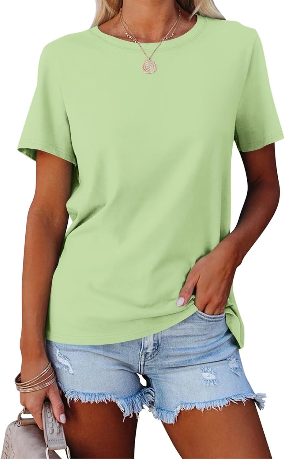 Minetom Women's T Shirts Short Sleeve Color Block/Solid Tops Casual Summer Tees...
