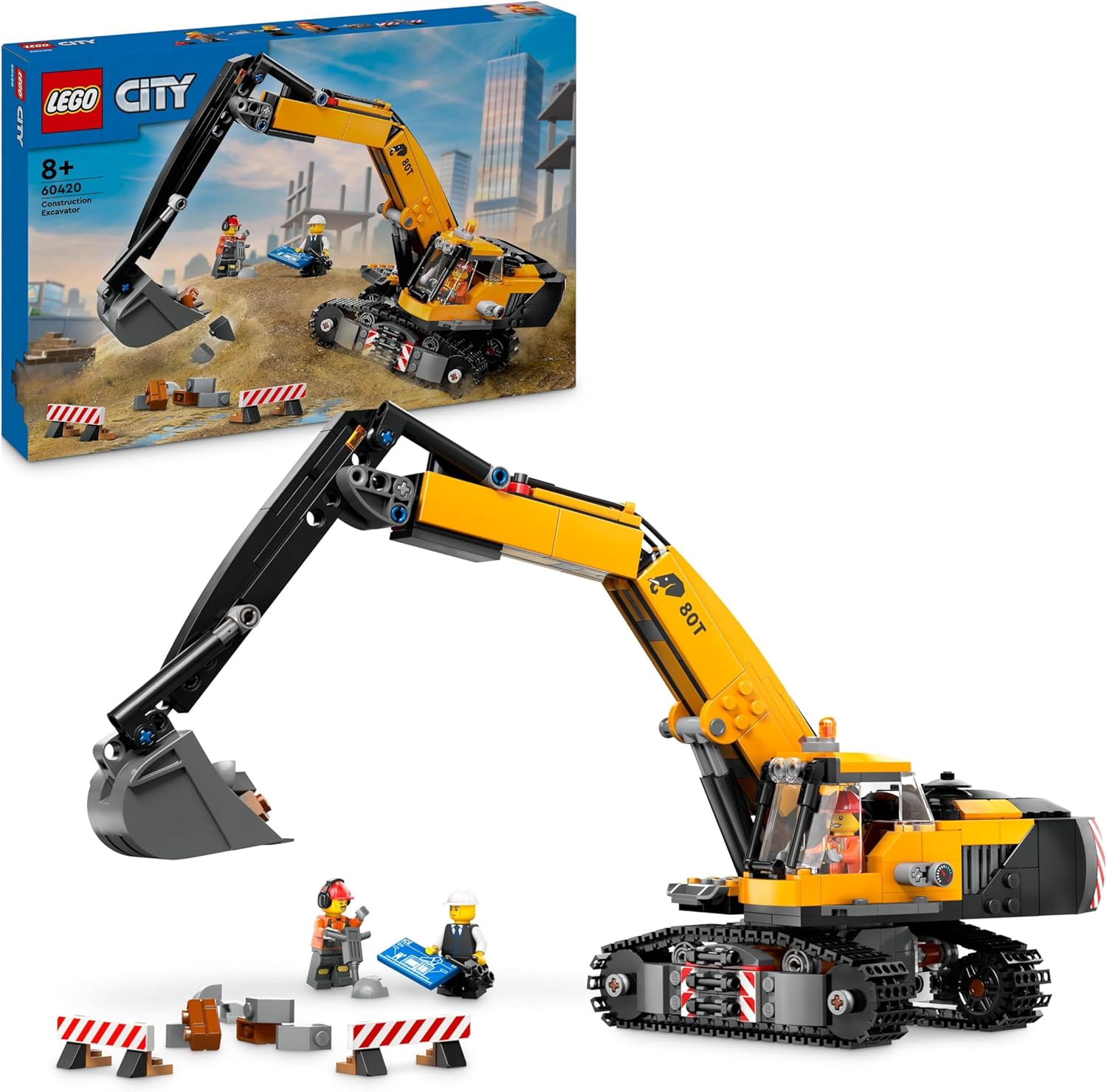 LEGO City Yellow Construction Excavator Toy Digger for 8 Plus Year Old Boys, Gir...