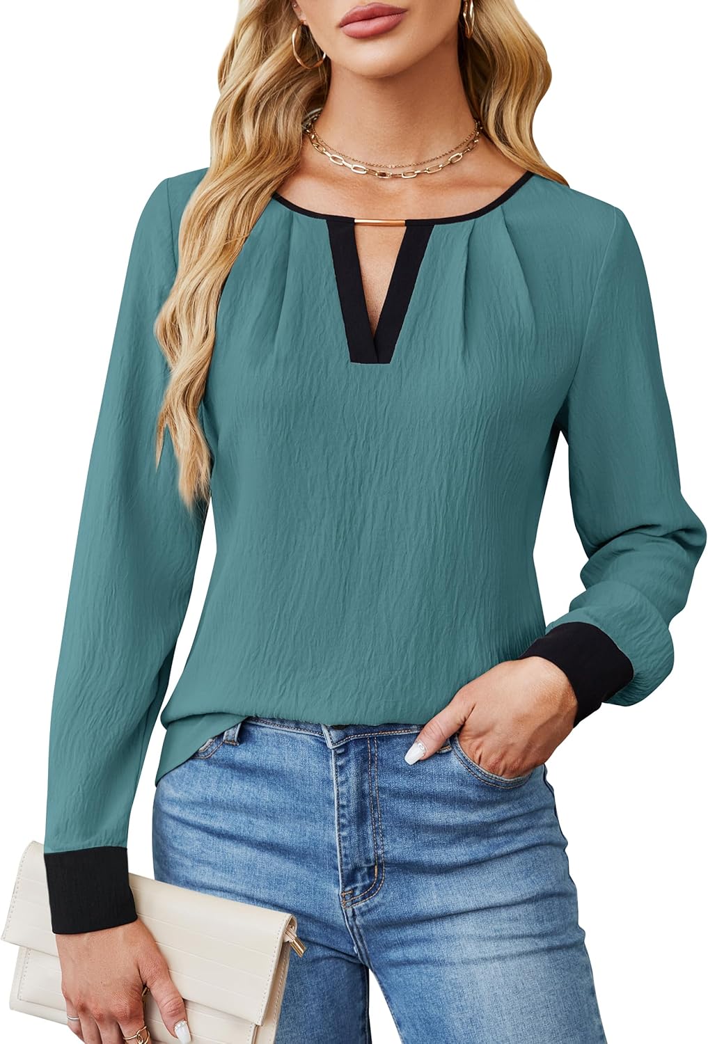 Blooming Jelly Womens Business Casual Long Sleeve Tops Color Block Fall Outfits...