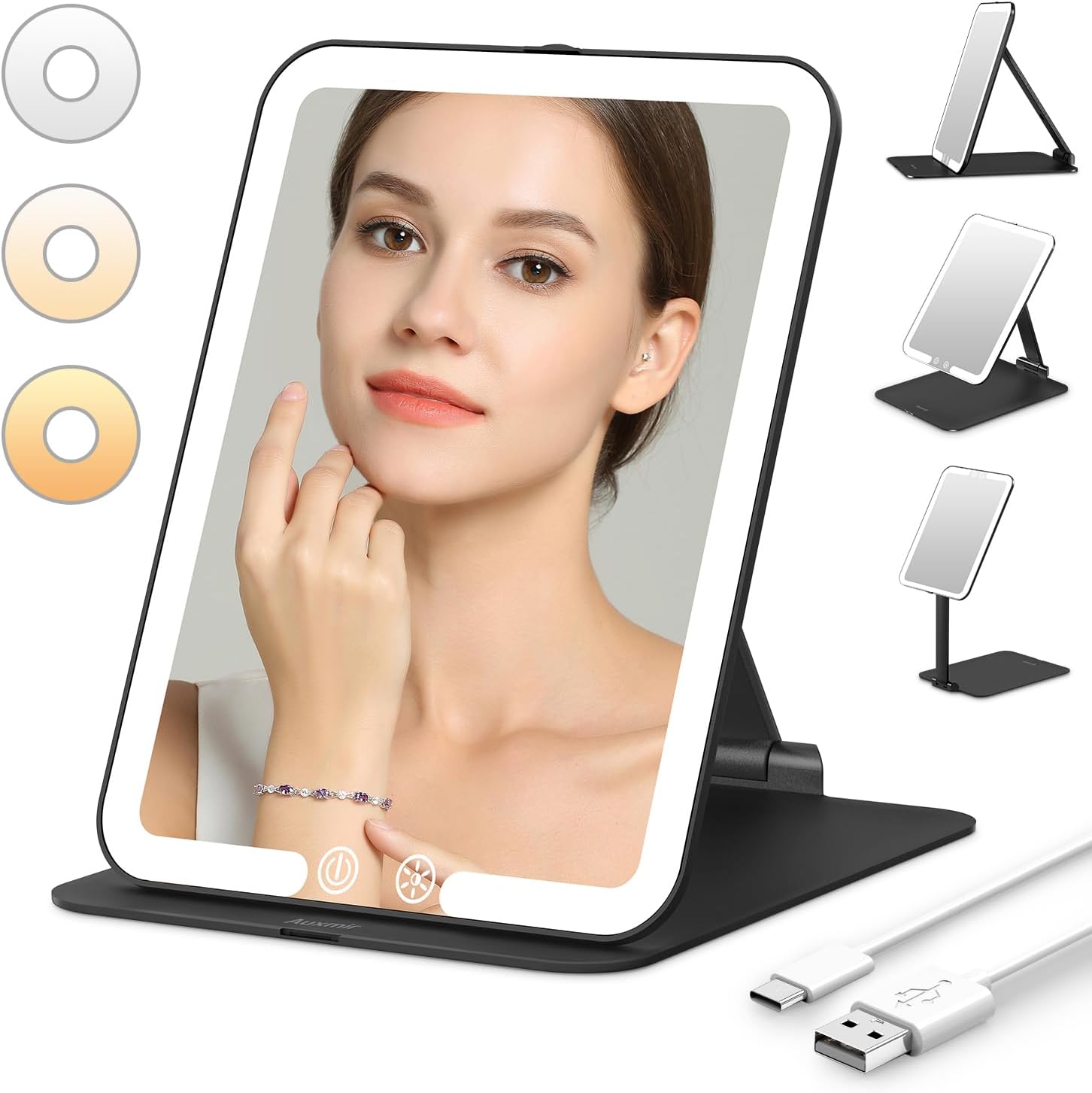 Travel Makeup Mirror with Light, Portable Folding Travel Mirror, LED Dimmable 3...