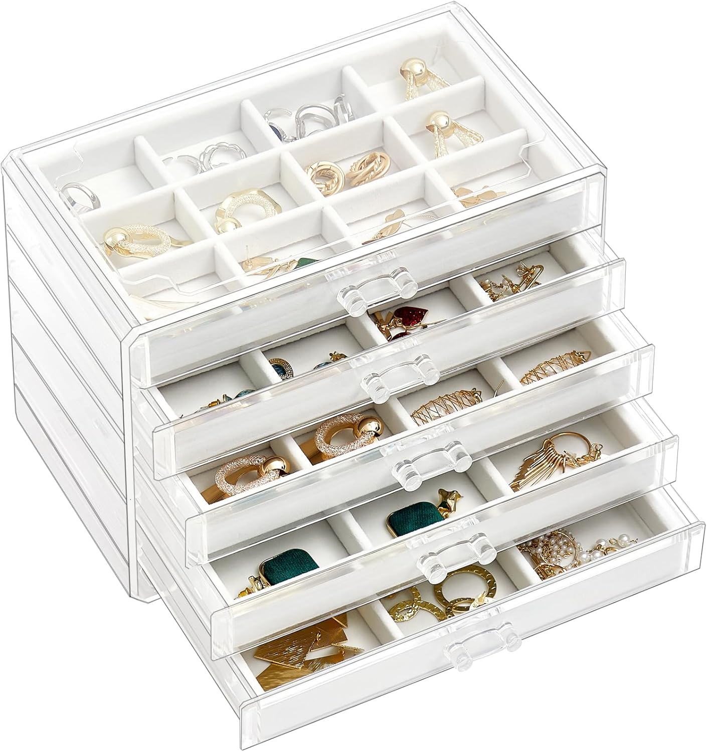 ProCase Earring Holder Organizer Jewelry Box with 5 Drawers, Acrylic Clear Earri...