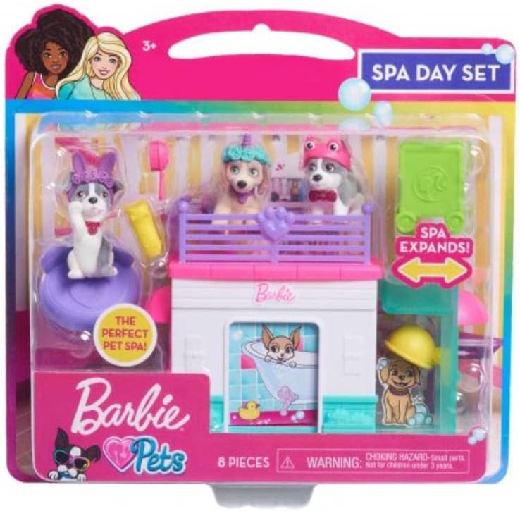 Barbie Pets Spa Day Playset, 8 Piece Connectible Playset with Pet Figures and Ac...