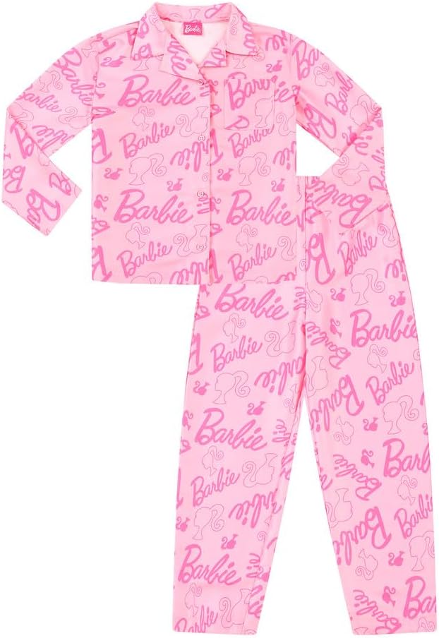 Barbie Womens and Girls Long Satin Pyjama Set Summer Two Piece Pyjamas Silk Sati...
