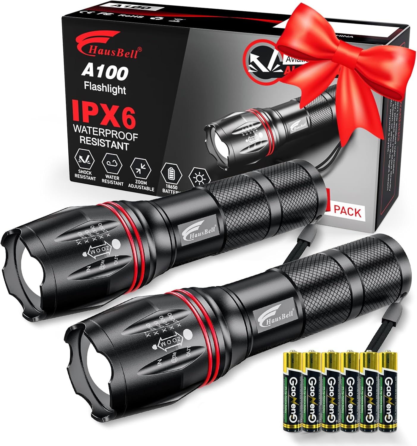 HAUSBELL LED A100 Flashlight Bright, Zoomable Tactical Flashlights Flash Light w...